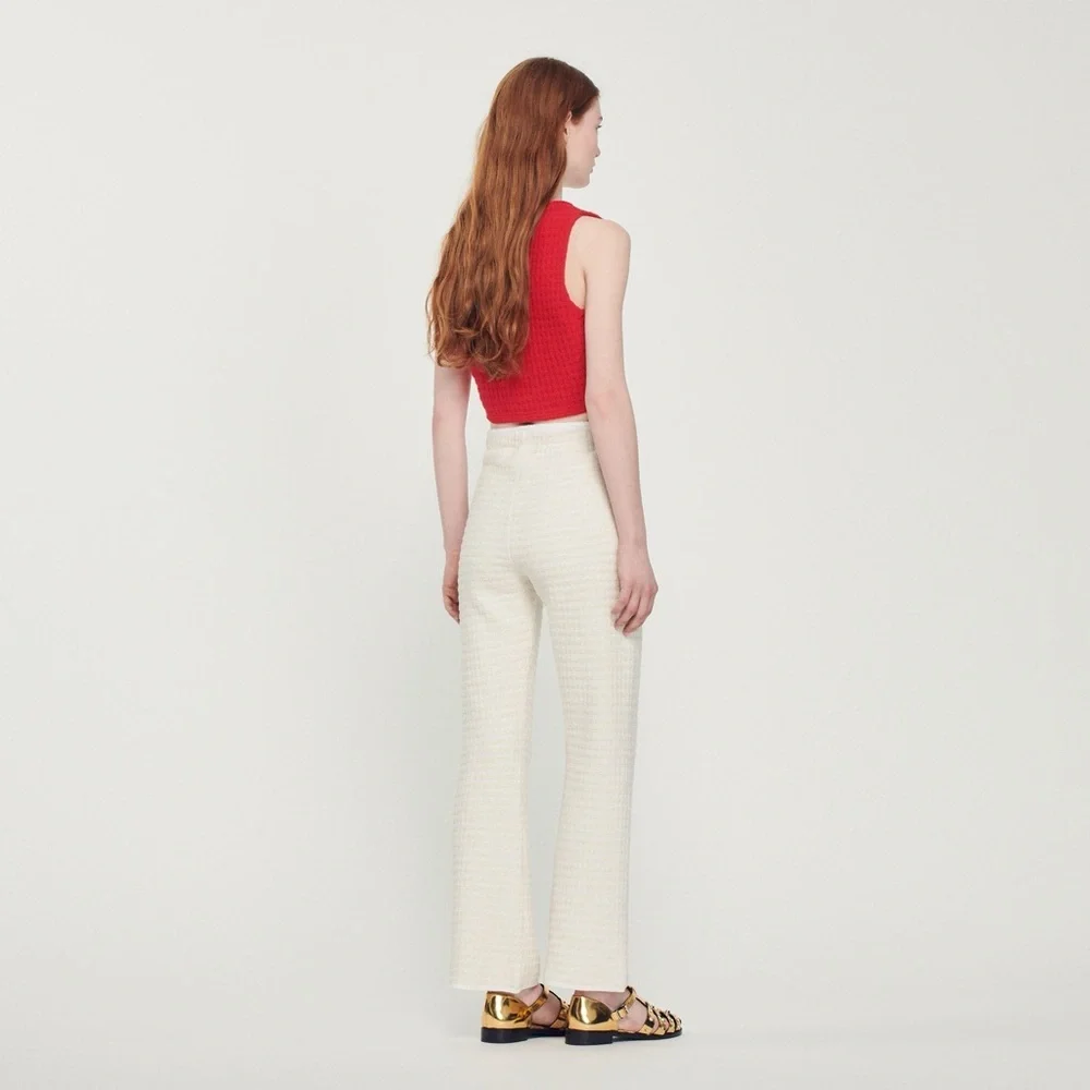 🌻NEW w/tags Sandro Fancy Braid Trim Side Zip Tweed Pants Women’s Size 42 US 10 - Picture 4 of 15